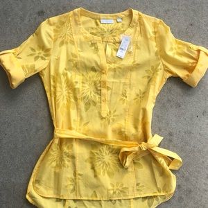 New York and Company yellow blouse with belt
